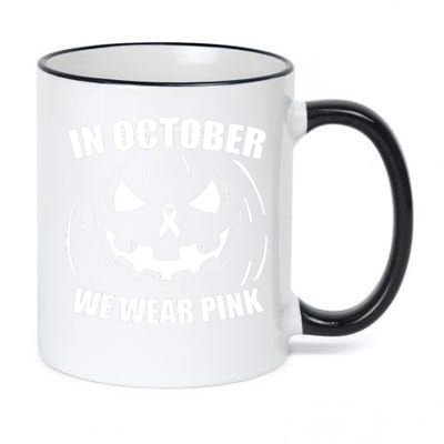 In October We Wear Pink Halloween Breast Cancer 11oz Black Color Changing Mug