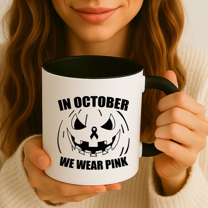 In October We Wear Pink Halloween Breast Cancer Mug