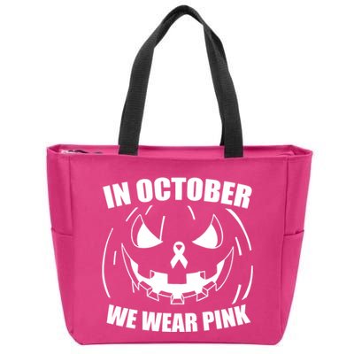 In October We Wear Pink Halloween Breast Cancer Zip Tote Bag