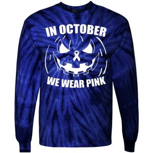 In October We Wear Pink Halloween Breast Cancer Tie-Dye Long Sleeve Shirt