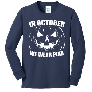 In October We Wear Pink Halloween Breast Cancer Kids Long Sleeve Shirt