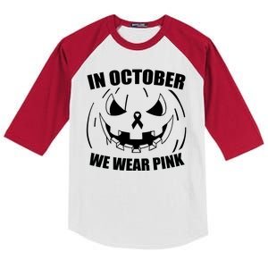 In October We Wear Pink Halloween Breast Cancer Kids Colorblock Raglan Jersey