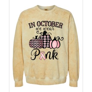 In October We Wear Thanksgiving Breast Cancer Awareness Colorblast Crewneck Sweatshirt