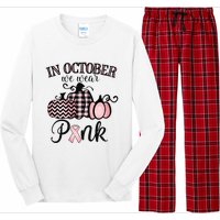 In October We Wear Thanksgiving Breast Cancer Awareness Long Sleeve Pajama Set