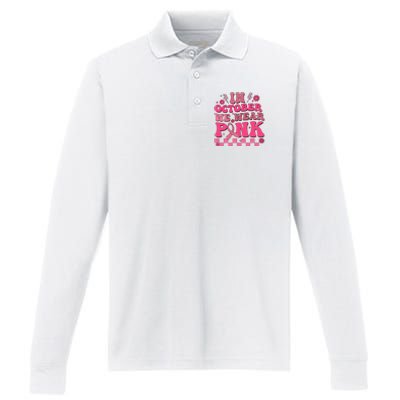 In October We Wear Breast Cancer Awareness Performance Long Sleeve Polo