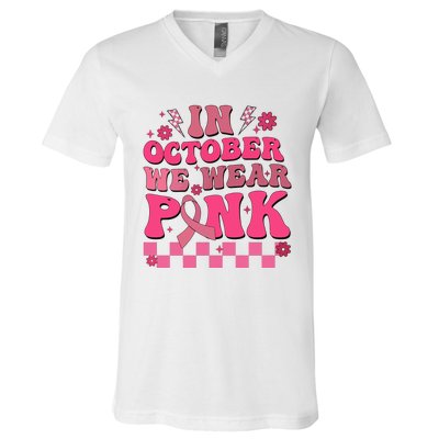 In October We Wear Breast Cancer Awareness V-Neck T-Shirt