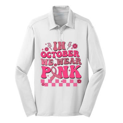 In October We Wear Breast Cancer Awareness Silk Touch Performance Long Sleeve Polo