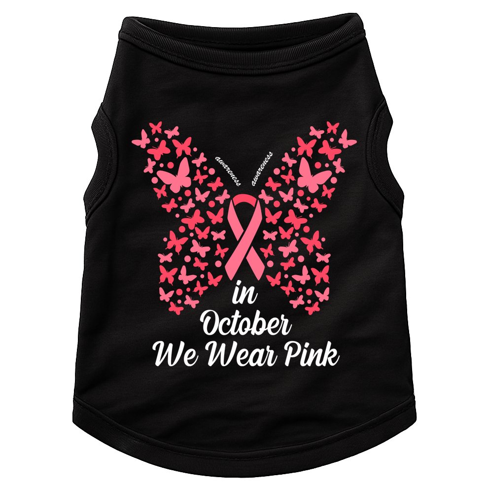 In October We Wear Pink Butterfly Breast Cancer Ribbon Doggie Tank