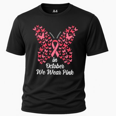 In October We Wear Pink Butterfly Breast Cancer Ribbon Performance Shirt
