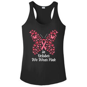 In October We Wear Pink Butterfly Breast Cancer Ribbon Ladies PosiCharge Competitor Racerback Tank