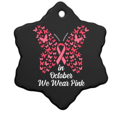 In October We Wear Pink Butterfly Breast Cancer Ribbon Ceramic Star Ornament