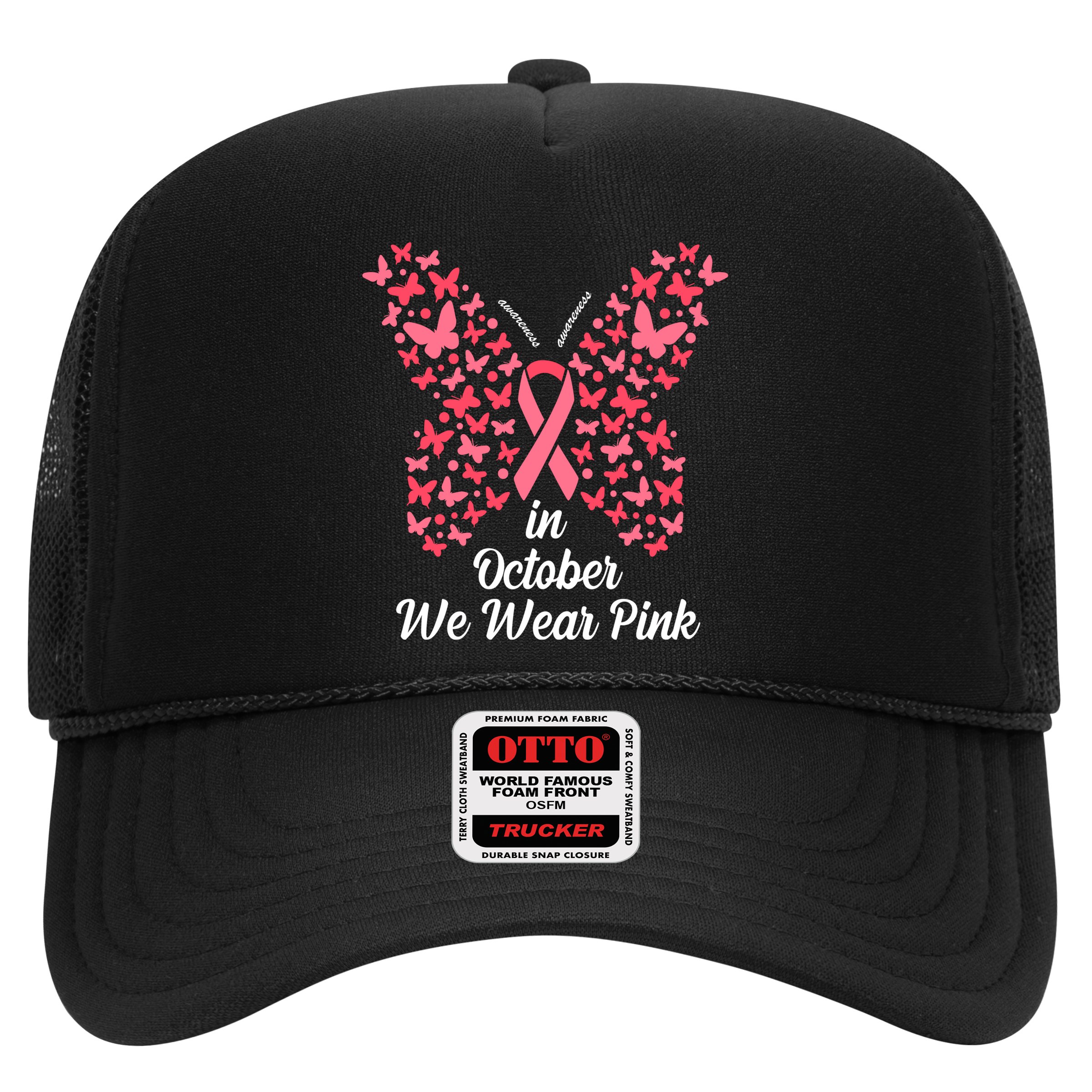 In October We Wear Pink Butterfly Breast Cancer Ribbon Hat