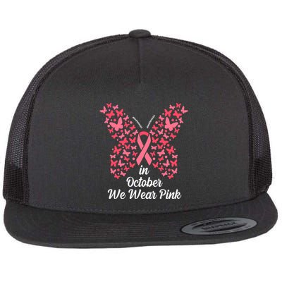 In October We Wear Pink Butterfly Breast Cancer Ribbon Flatbill Hat