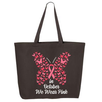 In October We Wear Pink Butterfly Breast Cancer Ribbon 25L Jumbo Tote