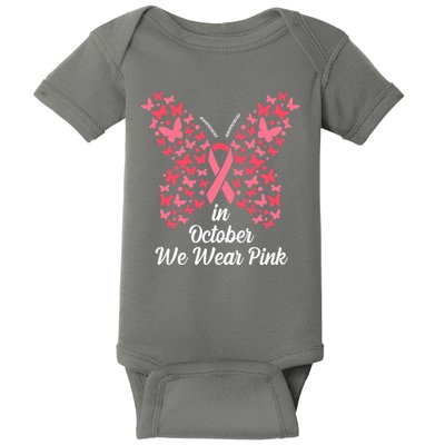 In October We Wear Pink Butterfly Breast Cancer Ribbon Baby Bodysuit