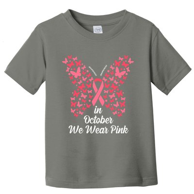 In October We Wear Pink Butterfly Breast Cancer Ribbon Toddler T-Shirt