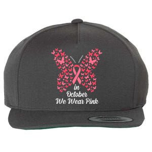 In October We Wear Pink Butterfly Breast Cancer Ribbon Wool Snapback Cap