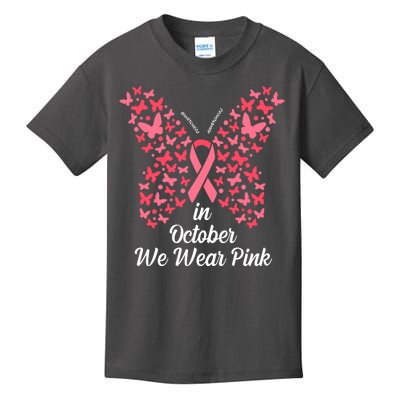 In October We Wear Pink Butterfly Breast Cancer Ribbon Kids T-Shirt