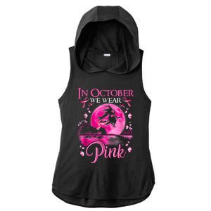 In October We Wear Pink Halloween Witch Breast Cancer Awareness Ladies PosiCharge Tri-Blend Wicking Draft Hoodie Tank