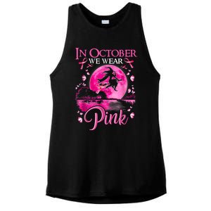 In October We Wear Pink Halloween Witch Breast Cancer Awareness Ladies PosiCharge Tri-Blend Wicking Tank