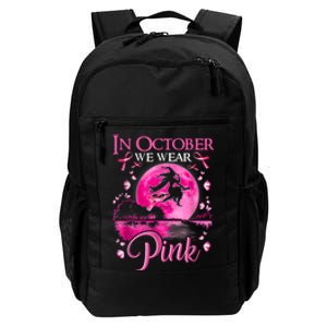 In October We Wear Pink Halloween Witch Breast Cancer Awareness Daily Commute Backpack