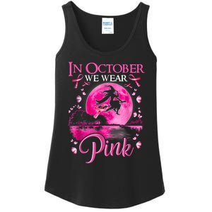 In October We Wear Pink Halloween Witch Breast Cancer Awareness Ladies Essential Tank