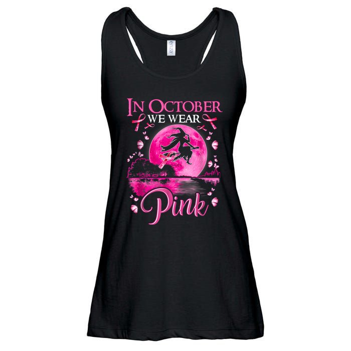 In October We Wear Pink Halloween Witch Breast Cancer Awareness Ladies Essential Flowy Tank