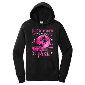 In October We Wear Pink Halloween Witch Breast Cancer Awareness Women's Pullover Hoodie