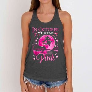 In October We Wear Pink Halloween Witch Breast Cancer Awareness Women's Knotted Racerback Tank