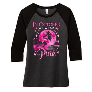 In October We Wear Pink Halloween Witch Breast Cancer Awareness Women's Tri-Blend 3/4-Sleeve Raglan Shirt