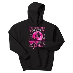 In October We Wear Pink Halloween Witch Breast Cancer Awareness Kids Hoodie