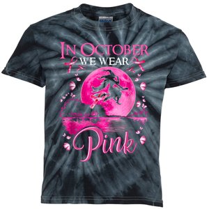 In October We Wear Pink Halloween Witch Breast Cancer Awareness Kids Tie-Dye T-Shirt