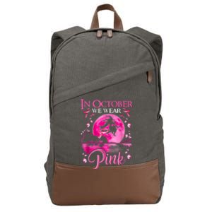 In October We Wear Pink Halloween Witch Breast Cancer Awareness Cotton Canvas Backpack