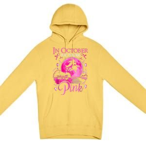 In October We Wear Pink Ribbon Witch Halloween Breast Cancer Premium Pullover Hoodie