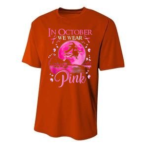 In October We Wear Pink Ribbon Witch Halloween Breast Cancer Performance Sprint T-Shirt