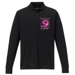 In October We Wear Pink Ribbon Witch Halloween Breast Cancer Performance Long Sleeve Polo