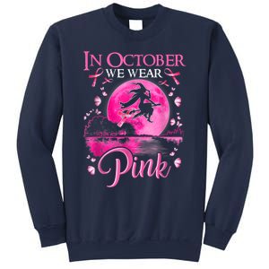 In October We Wear Pink Ribbon Witch Halloween Breast Cancer Sweatshirt