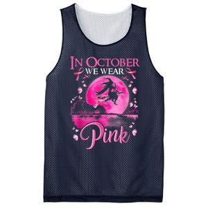 In October We Wear Pink Ribbon Witch Halloween Breast Cancer Mesh Reversible Basketball Jersey Tank