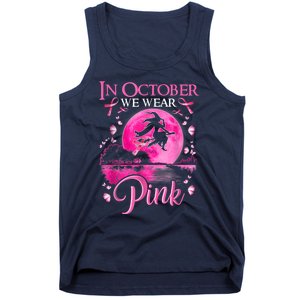 In October We Wear Pink Ribbon Witch Halloween Breast Cancer Tank Top