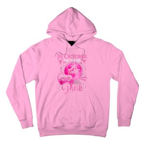 In October We Wear Pink Ribbon Witch Halloween Breast Cancer Hoodie