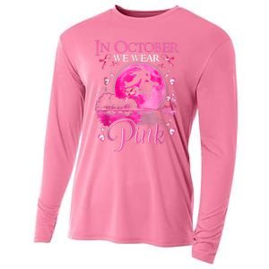 In October We Wear Pink Ribbon Witch Halloween Breast Cancer Cooling Performance Long Sleeve Crew