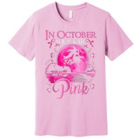 In October We Wear Pink Ribbon Witch Halloween Breast Cancer Premium T-Shirt