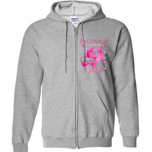 In October We Wear Pink Ribbon Witch Halloween Breast Cancer Full Zip Hoodie