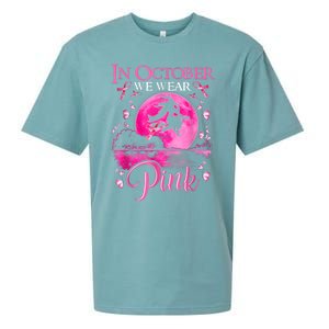 In October We Wear Pink Ribbon Witch Halloween Breast Cancer Sueded Cloud Jersey T-Shirt