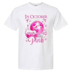 In October We Wear Pink Ribbon Witch Halloween Breast Cancer Garment-Dyed Heavyweight T-Shirt