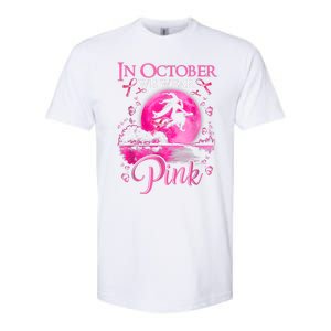 In October We Wear Pink Ribbon Witch Halloween Breast Cancer Softstyle CVC T-Shirt