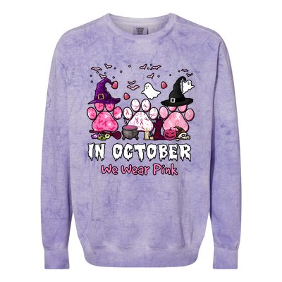 In October We Wear Pink Paw Prints Halloween Witch Colorblast Crewneck Sweatshirt