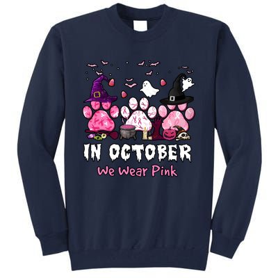 In October We Wear Pink Paw Prints Halloween Witch Tall Sweatshirt