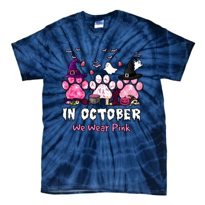 In October We Wear Pink Paw Prints Halloween Witch Tie-Dye T-Shirt