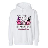 In October We Wear Pink Paw Prints Halloween Witch Garment-Dyed Fleece Hoodie